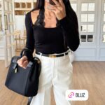 Black Lace Trim Long Sleeve Top