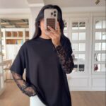 Black Long Sleeve Top With Lace Detail