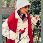 White Fleece Pullover With Red Abstract Design