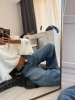 High Waisted Wide Leg Blue Jeans - Image 2