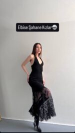 Black Lace Halter Sleeveless Maxi Dress