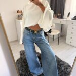 High Waisted Wide Leg Blue Jeans