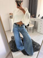 High Waisted Wide Leg Blue Jeans